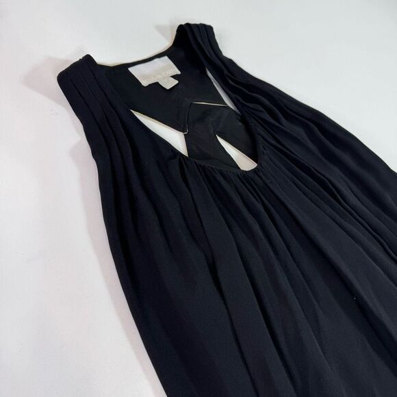 Morgan Carper Midi Dress Womens 4 Black Silk Leather Sleeveless Minimalist Flowy - Picture 3 of 9